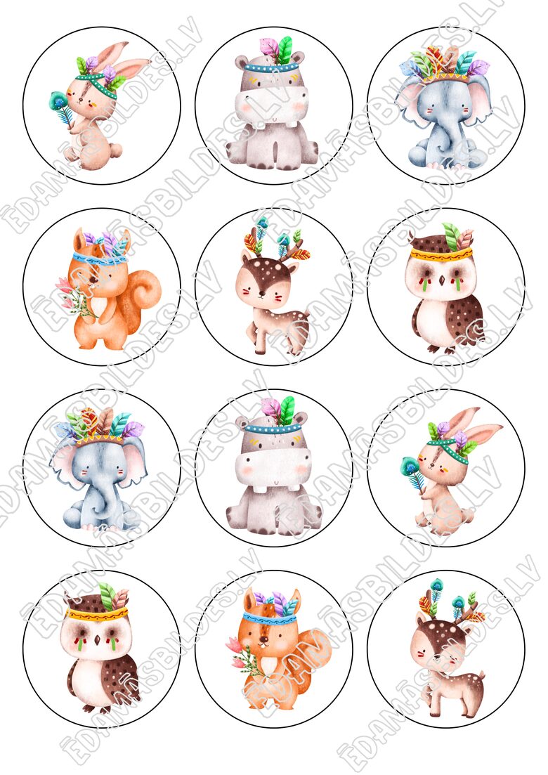 Cukura papīrs ar apdruku "Dzīvnieciņi", 6 cm